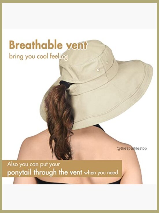Wide Brim Cotton Sun Hat with Ponytail Hole, Foldable for Outdoor Activities main image 7